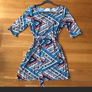 Leota long sleeve boat neck dress with waist tie